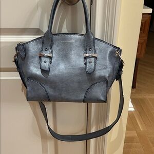 Alexander McQueen silver/ Blue Leather Crossbody tote handbag